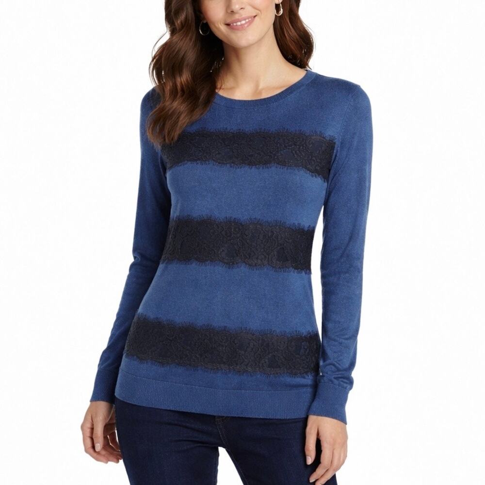 J. Crew Merino Wool Lace Coloblock Sweater Blue Black Size XS